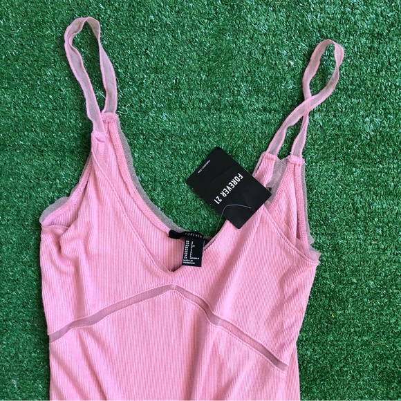 Forever 21 Pink Ribbed Bodysuit with Mesh Straps and Details Size S - Picture 5 of 8